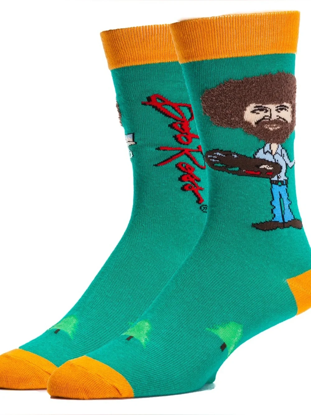Bob Ross Socks in Teal with Orange Accents